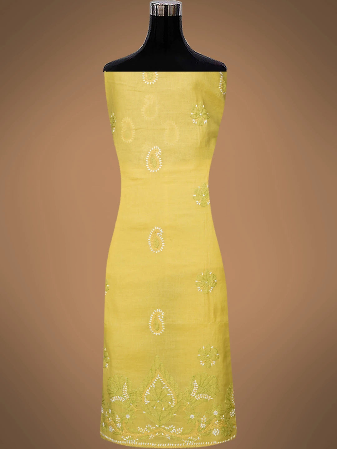 Ada Hand Embroidered Yellow Cotton Lucknowi Chikankari Unstitched Suit Piece 01A818833