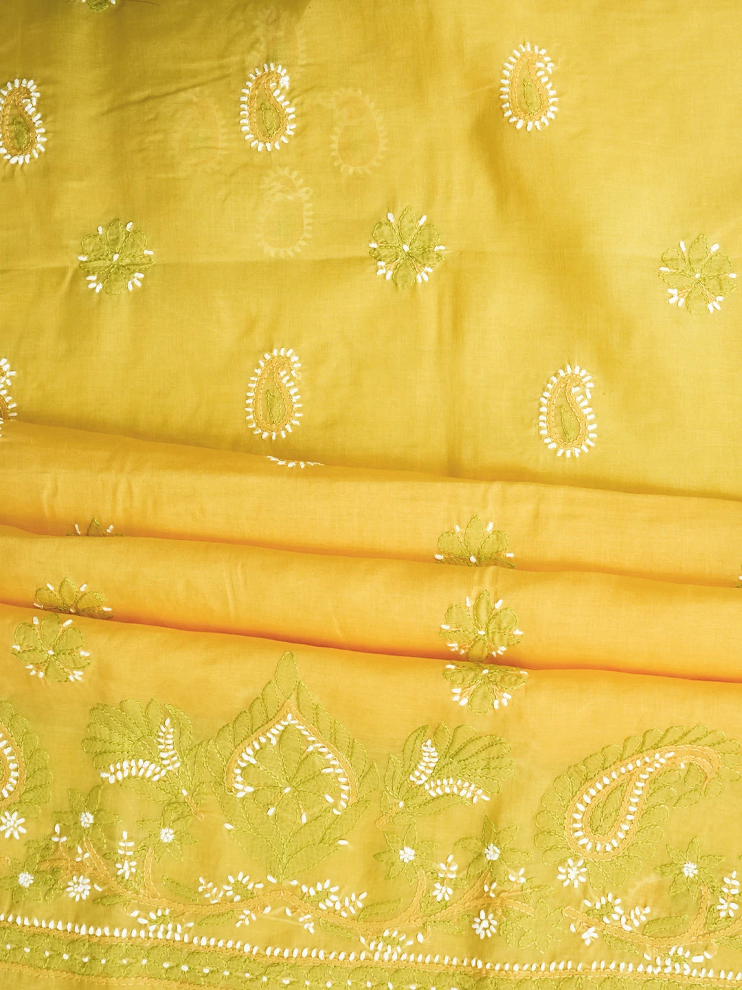 Ada Hand Embroidered Yellow Cotton Lucknowi Chikankari Unstitched Suit Piece 01A818833