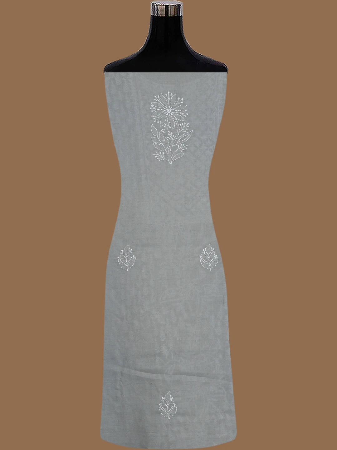 Ada Hand Embroidered Grey Cotton Lucknowi Chikankari Unstitched Suit Piece 01A818606