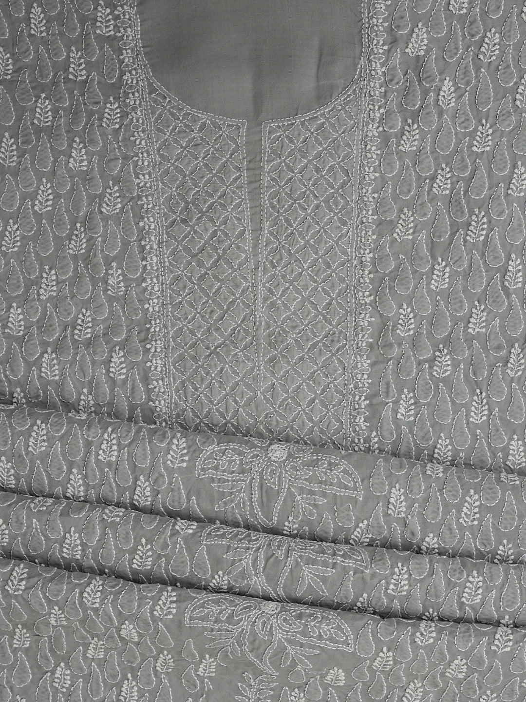 Ada Hand Embroidered Grey Cotton Lucknowi Chikankari Unstitched Suit Piece 01A818606