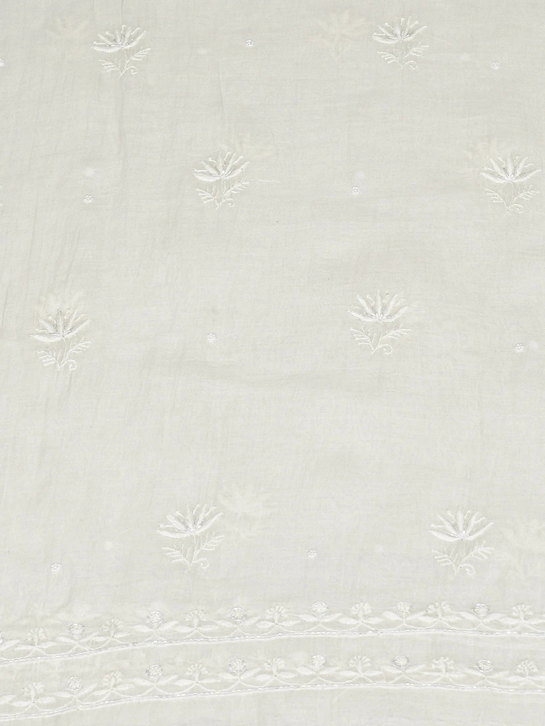 Ada Hand Embroidered Smoke White Chanderi Lucknowi Chikankari Unstitched Kurta Dupatta Set With Cutdana Work 01A699544