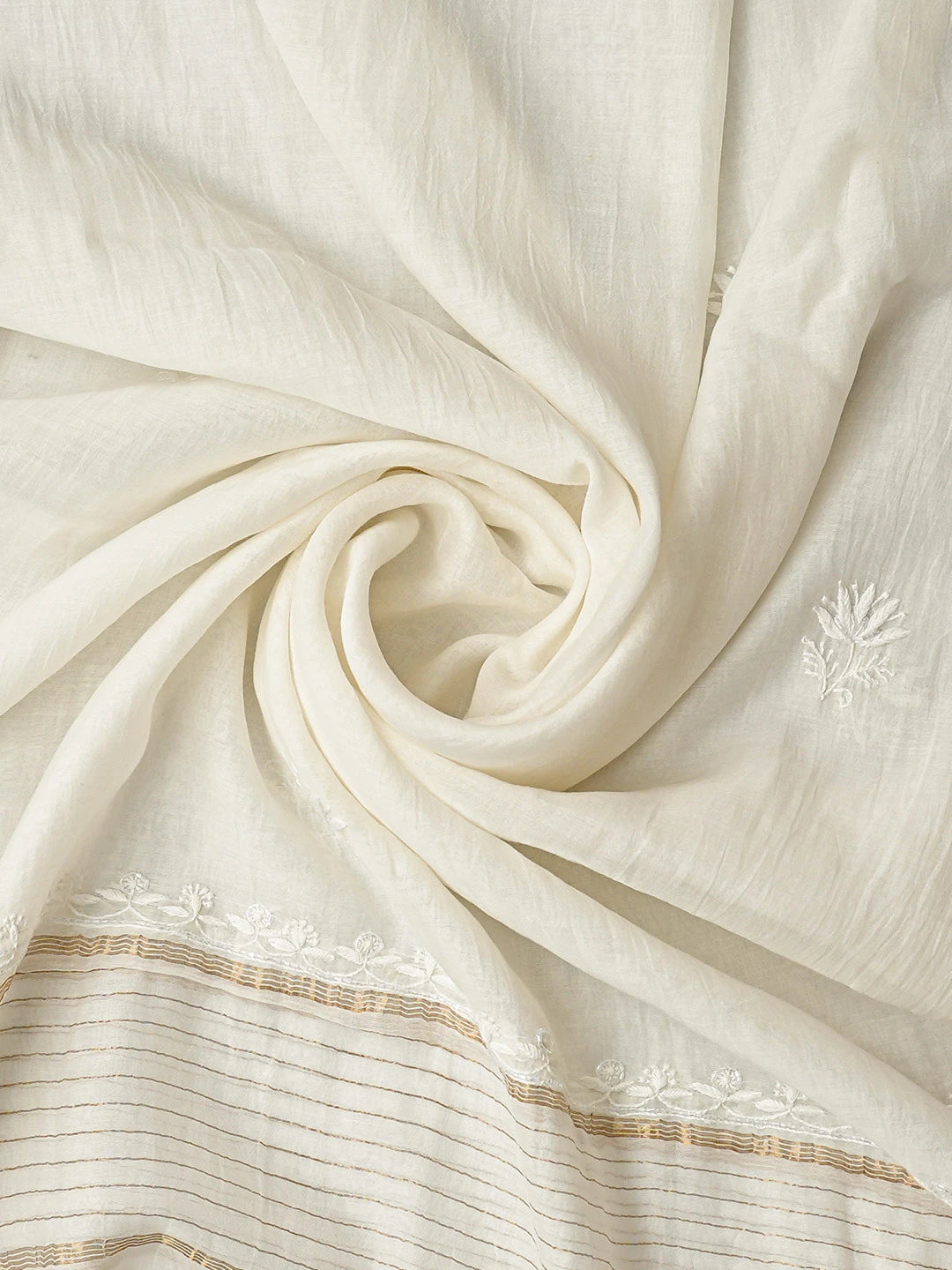 Ada Hand Embroidered Smoke White Chanderi Lucknowi Chikankari Unstitched Kurta Dupatta Set With Cutdana Work 01A699544