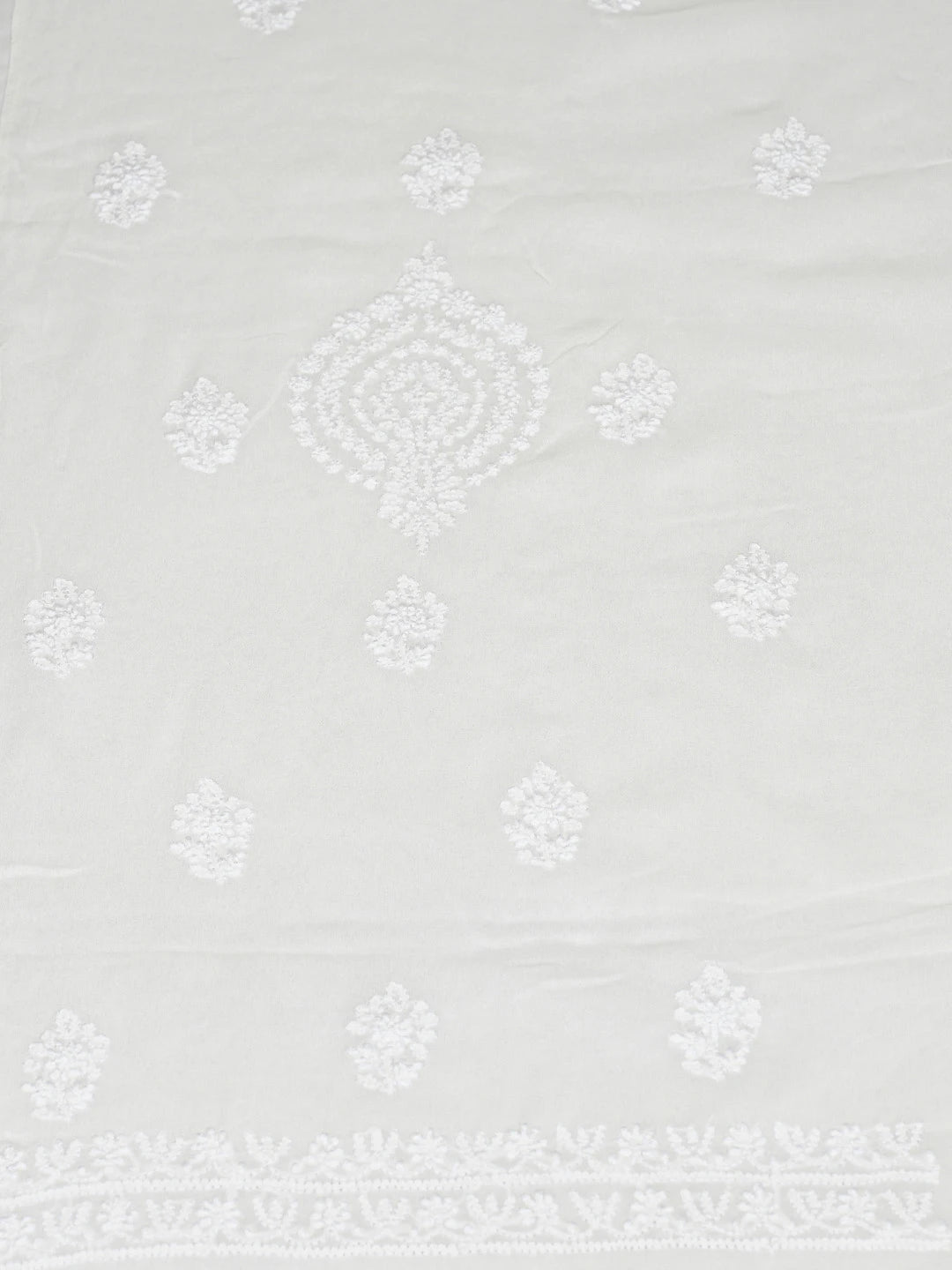 Ada Hand Embroidered White Pure Georgette Lucknowi Chikankari Unstitched Kurta Dupatta Set 01A757624