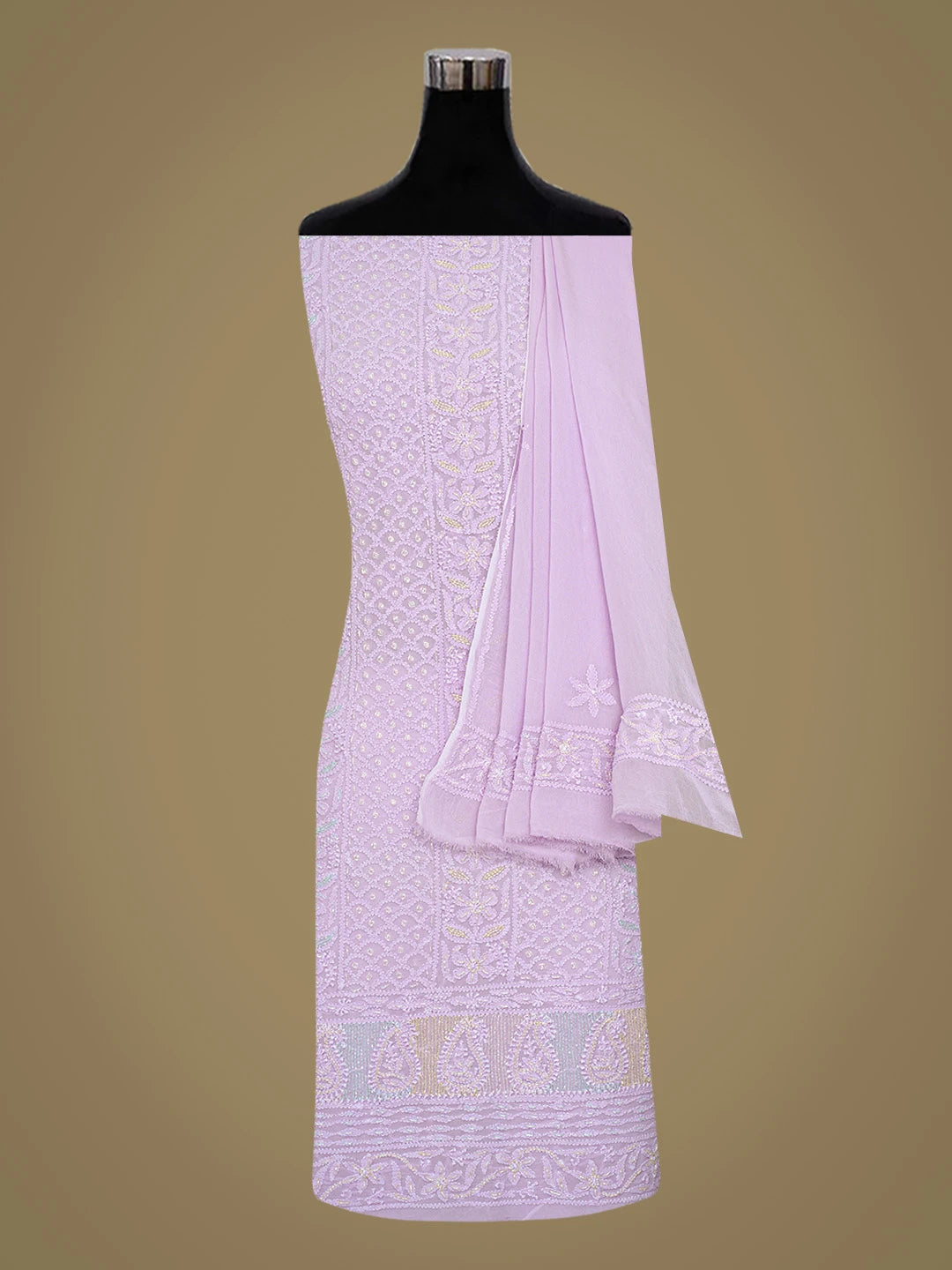 Ada Hand Embroidered Lavender Viscose Georgette Lucknowi Chikankari Unstitched Kurta Dupatta Set With Cutdana Work 01A784863