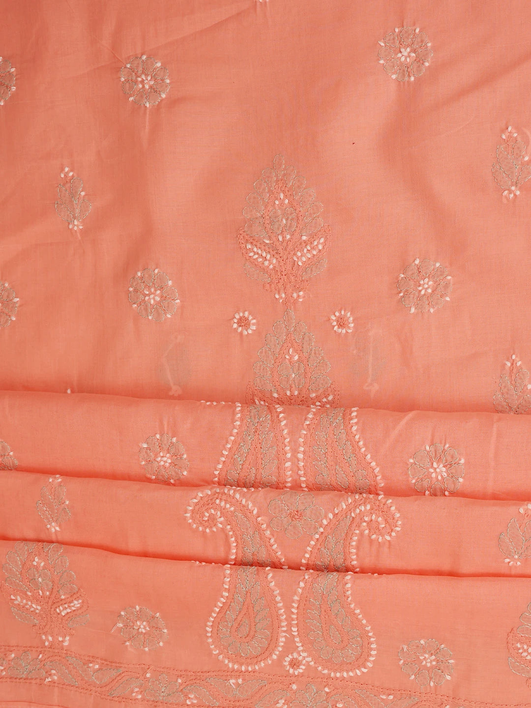 Ada Hand Embroidered Peach Cotton Lucknowi Chikankari Unstitched Suit Piece 01A819250
