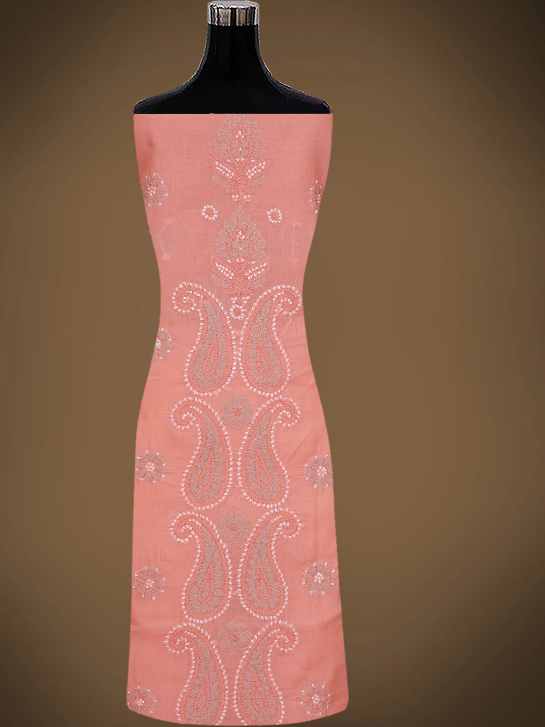 Ada Hand Embroidered Peach Cotton Lucknowi Chikankari Unstitched Suit Piece 01A819250