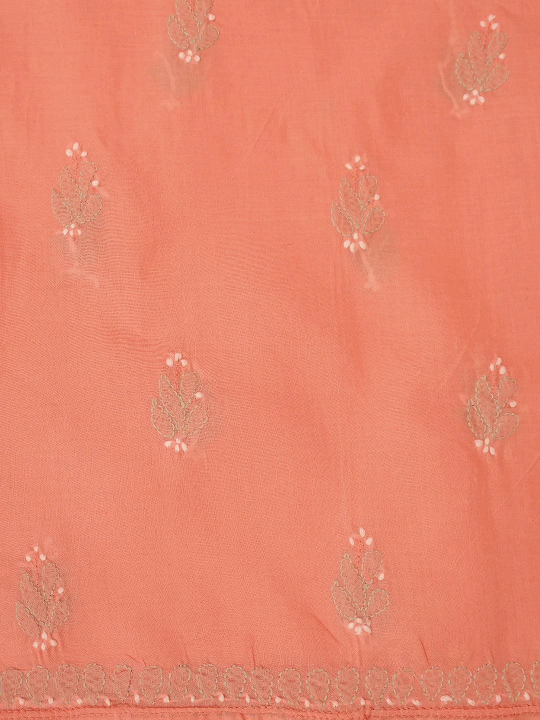 Ada Hand Embroidered Peach Cotton Lucknowi Chikankari Unstitched Suit Piece 01A819250