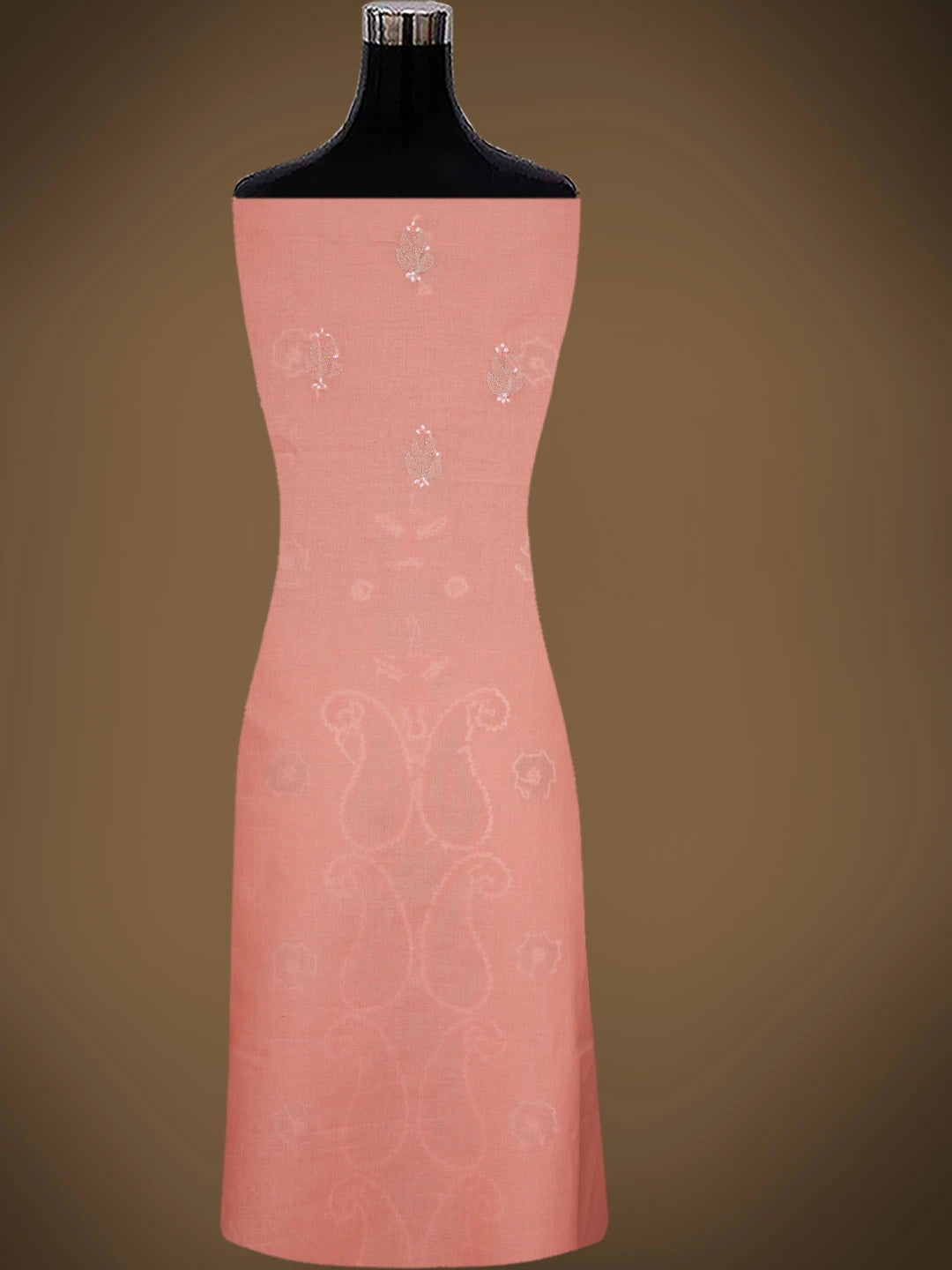 Ada Hand Embroidered Peach Cotton Lucknowi Chikankari Unstitched Suit Piece 01A819250