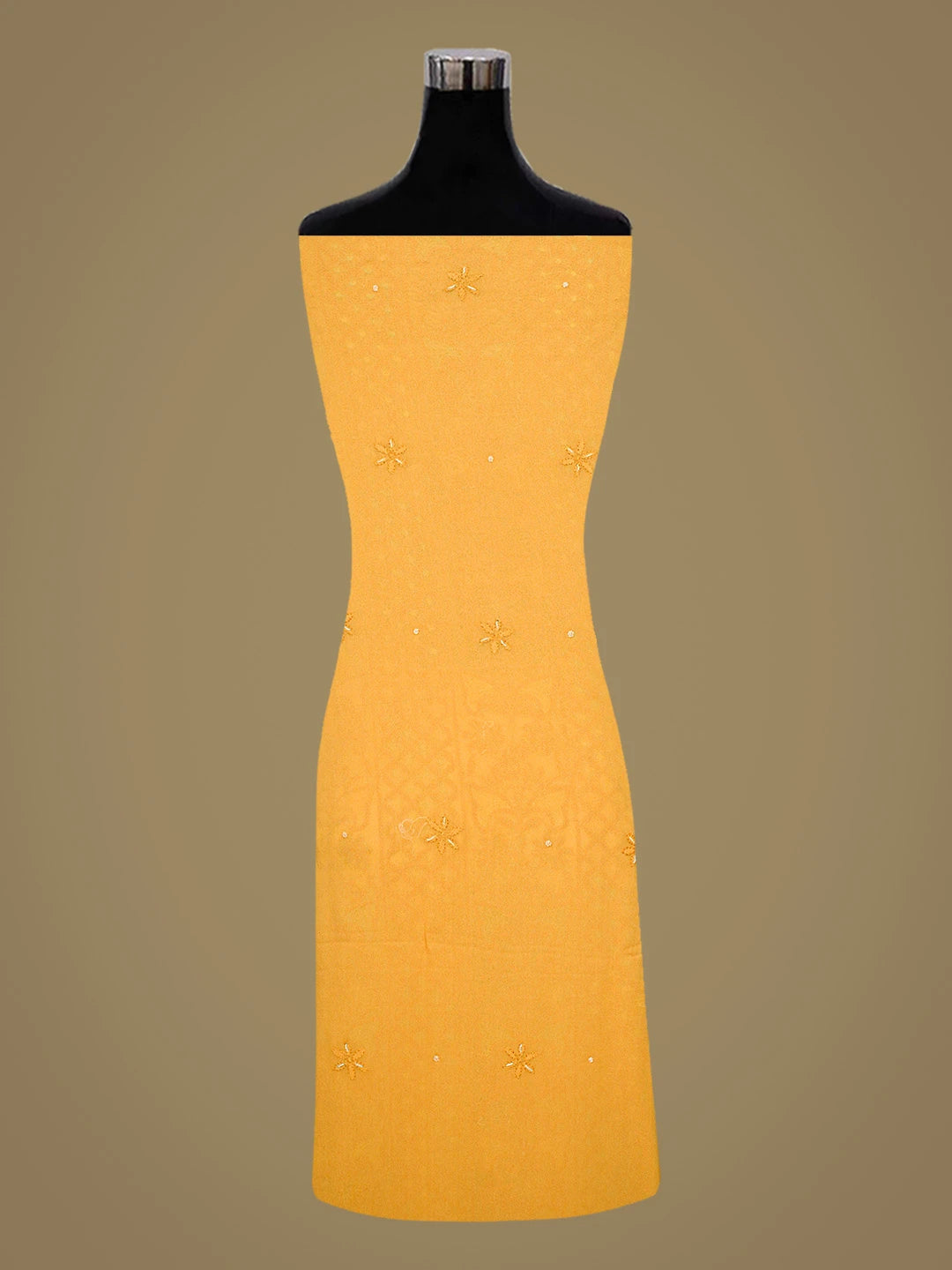 Ada Hand Embroidered Mustard Viscose Georgette Lucknowi Chikankari Unstitched Kurta Dupatta Set With Cutdana Work 01A779517