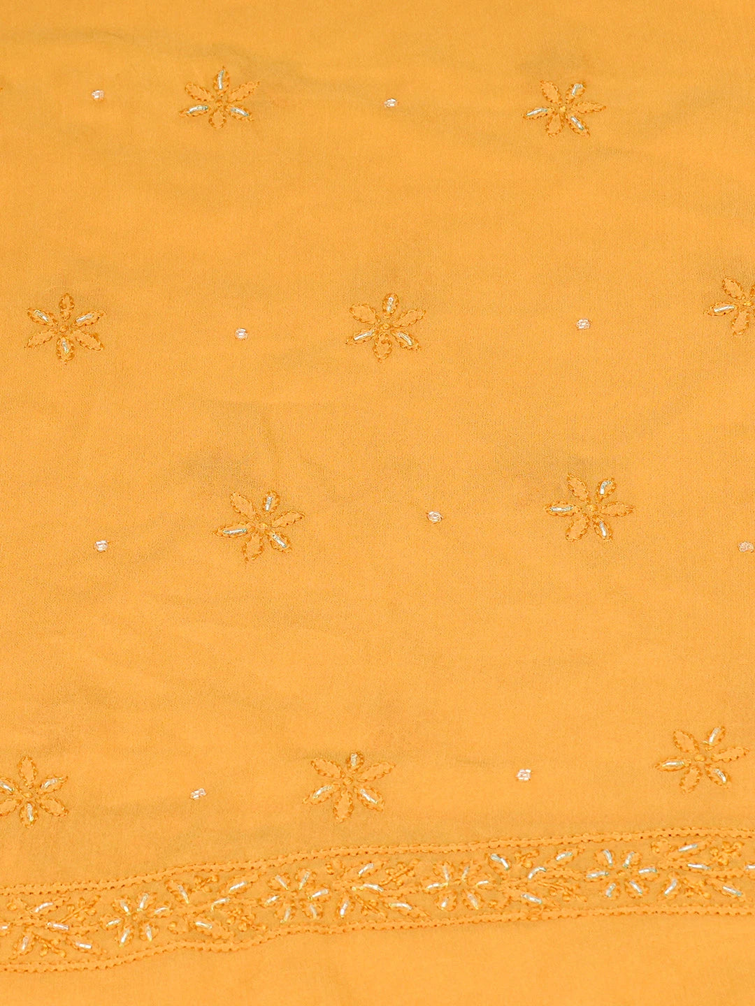 Ada Hand Embroidered Mustard Viscose Georgette Lucknowi Chikankari Unstitched Kurta Dupatta Set With Cutdana Work 01A779517