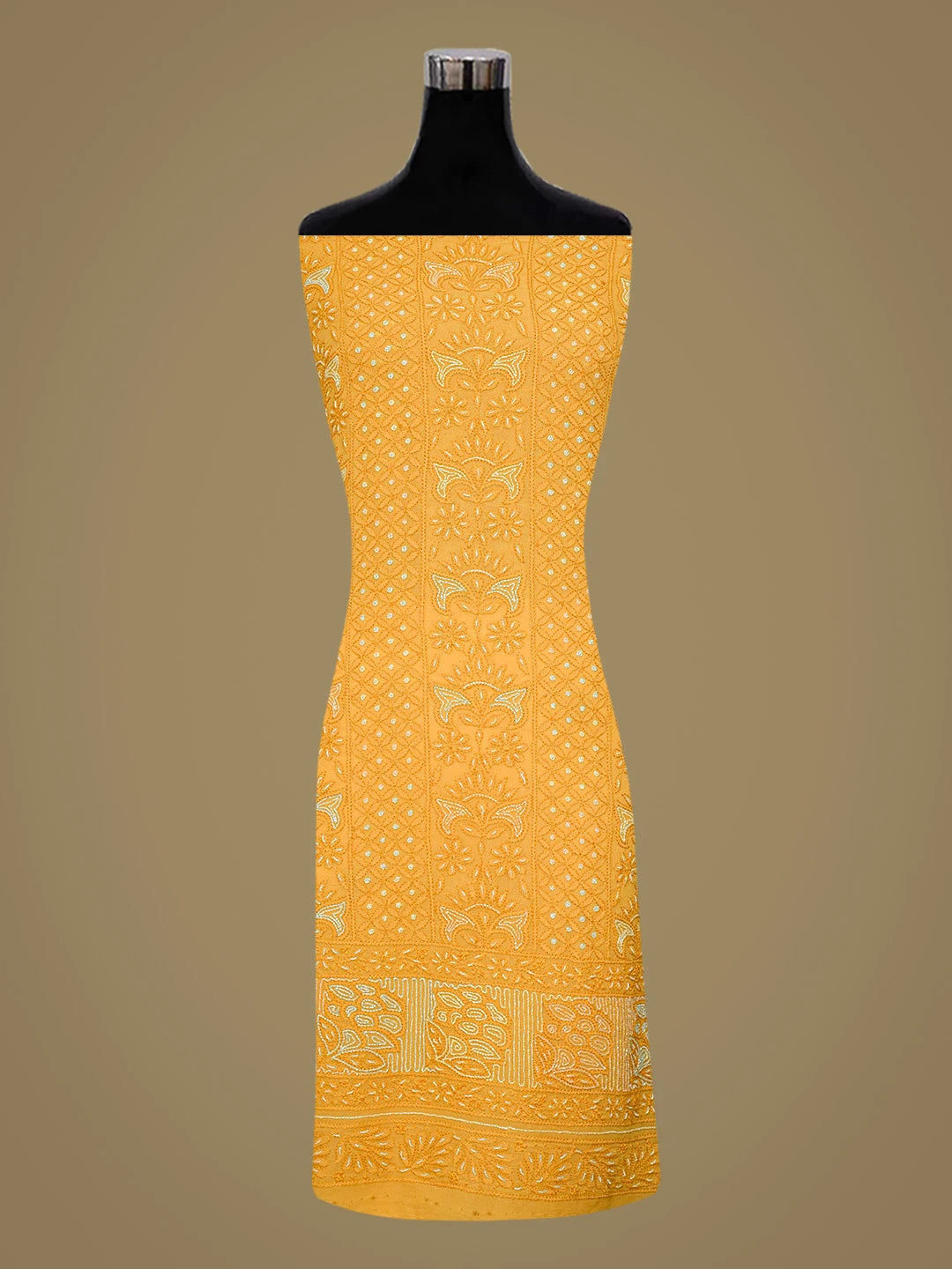 Ada Hand Embroidered Mustard Viscose Georgette Lucknowi Chikankari Unstitched Kurta Dupatta Set With Cutdana Work 01A779517