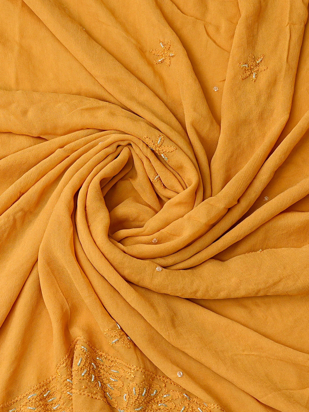 Ada Hand Embroidered Mustard Viscose Georgette Lucknowi Chikankari Unstitched Kurta Dupatta Set With Cutdana Work 01A779517