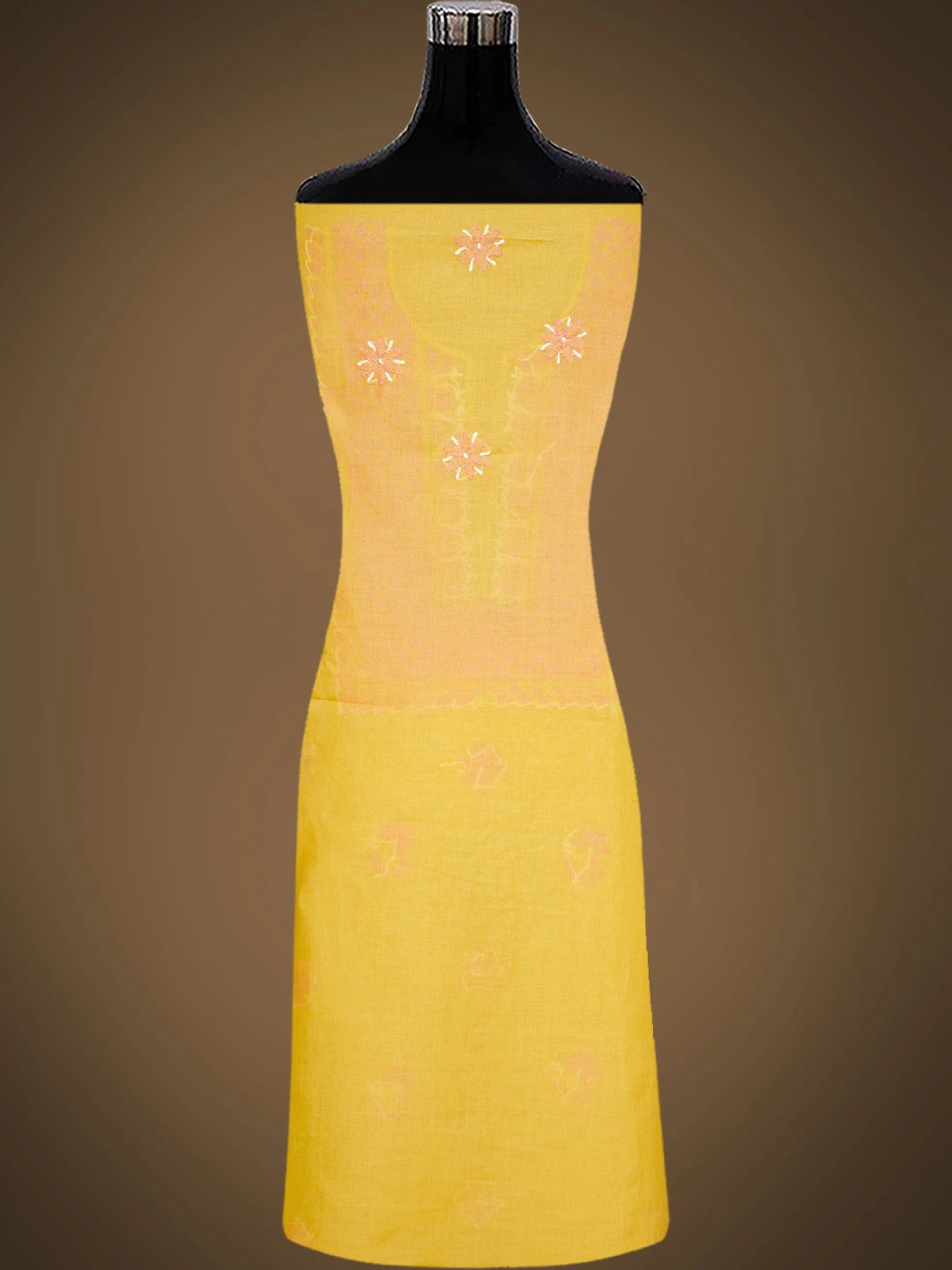 Ada Hand Embroidered Yellow Cotton Lucknowi Chikankari Unstitched Suit Piece 01A819223