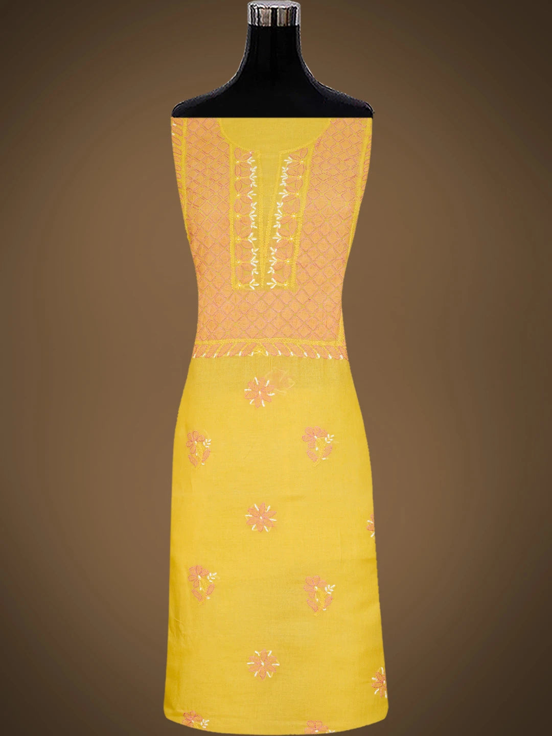Ada Hand Embroidered Yellow Cotton Lucknowi Chikankari Unstitched Suit Piece 01A819223