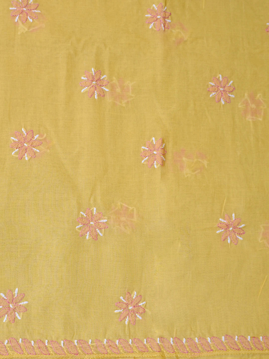 Ada Hand Embroidered Yellow Cotton Lucknowi Chikankari Unstitched Suit Piece 01A819223