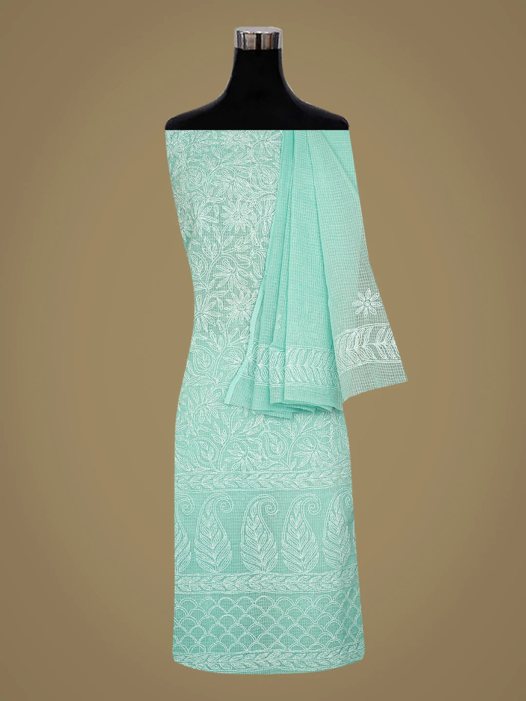 Ada Hand Embroidered Sea Green Kota Lucknowi Chikankari Unstitched Suit Piece 01A751107