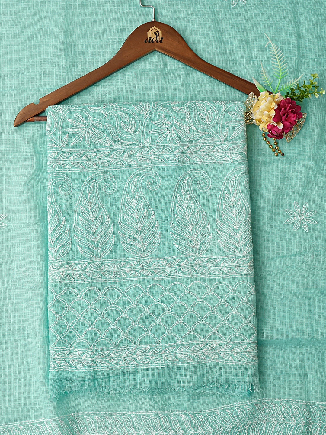 Ada Hand Embroidered Sea Green Kota Lucknowi Chikankari Unstitched Suit Piece 01A751107