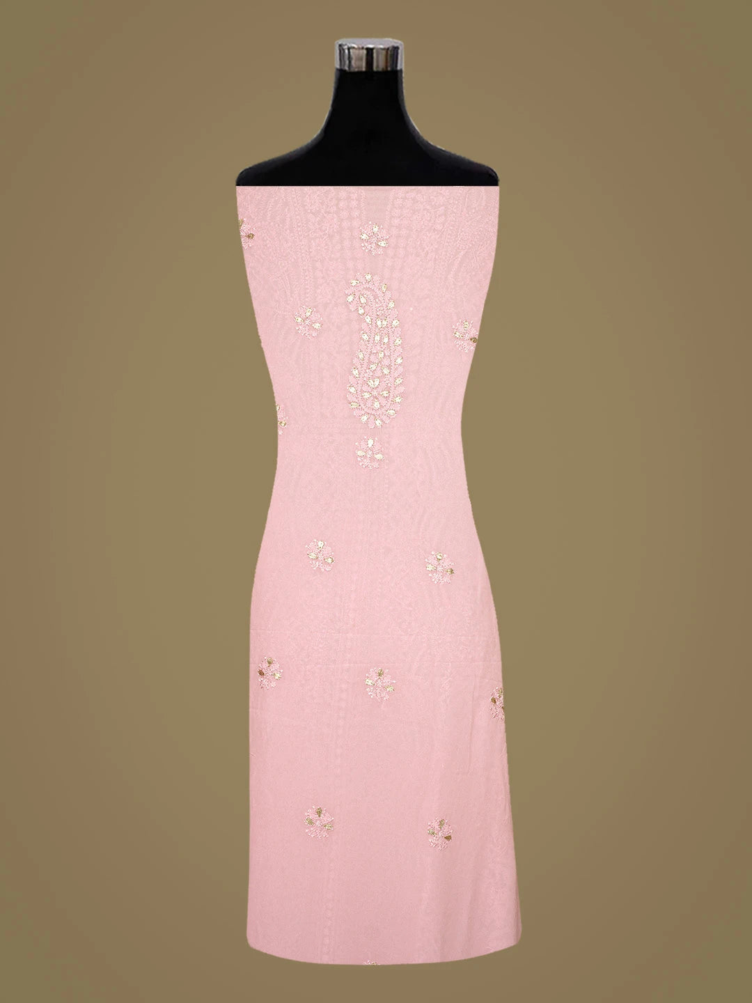 Ada Hand Embroidered Pink Viscose Georgette Lucknowi Chikankari Unstitched Kurta Dupatta Set With Gotapatti Work 01A802020