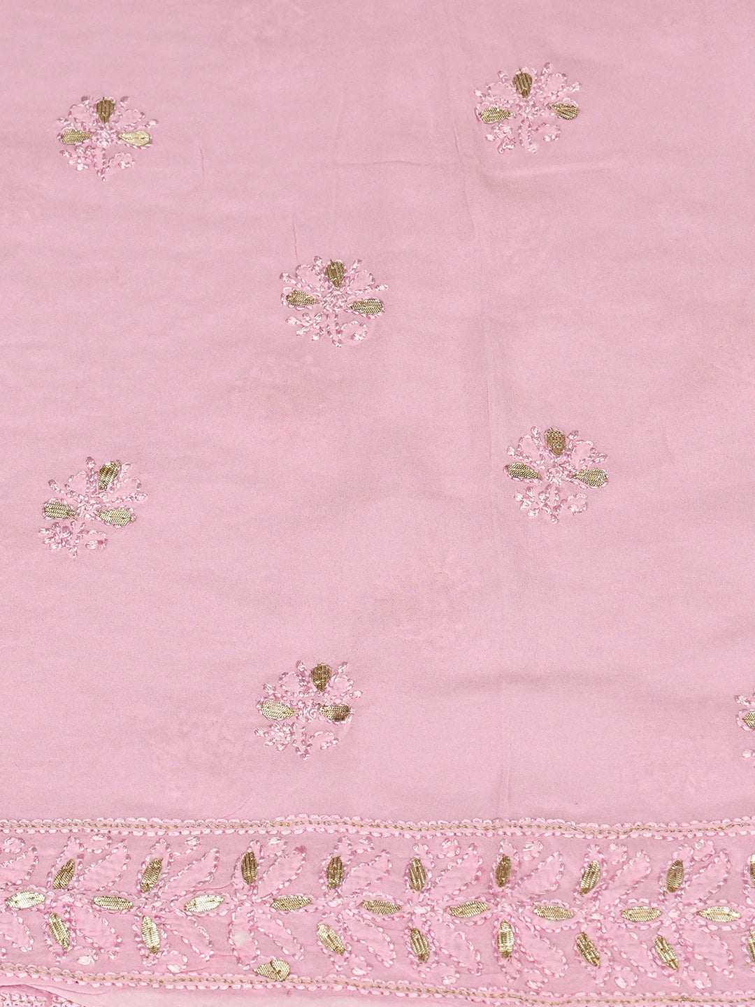 Ada Hand Embroidered Pink Viscose Georgette Lucknowi Chikankari Unstitched Kurta Dupatta Set With Gotapatti Work 01A802020