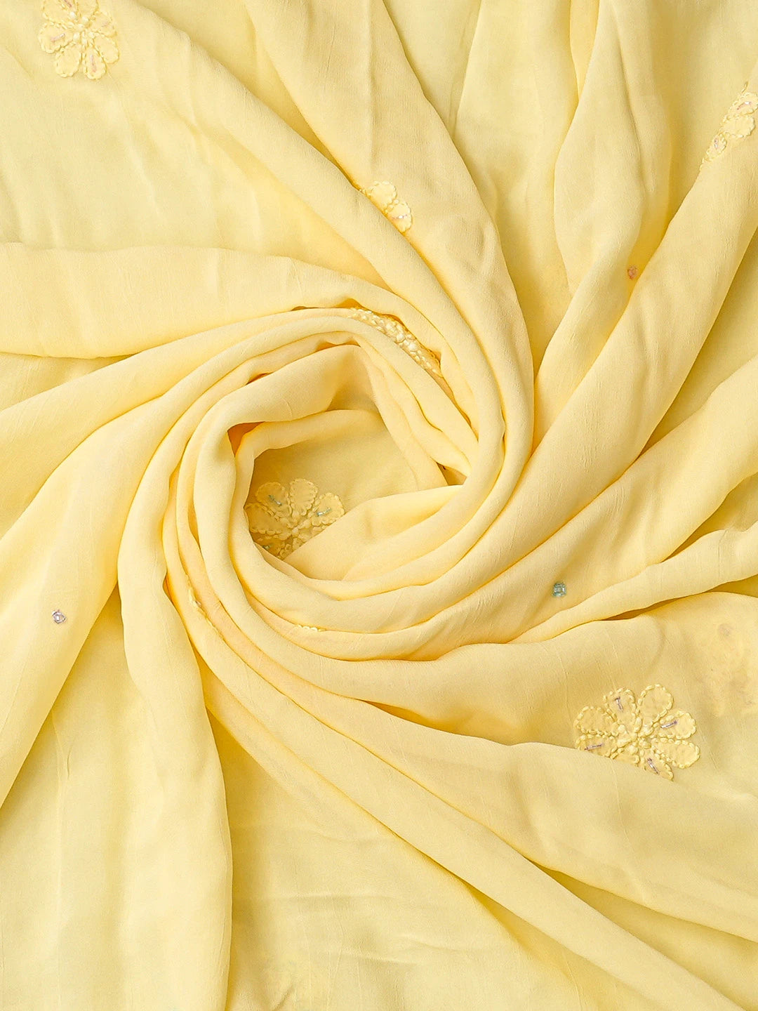 Ada Hand Embroidered Lemon Viscose Georgette Lucknowi Chikankari Unstitched Kurta Dupatta Set With Cutdana Work 01A807101
