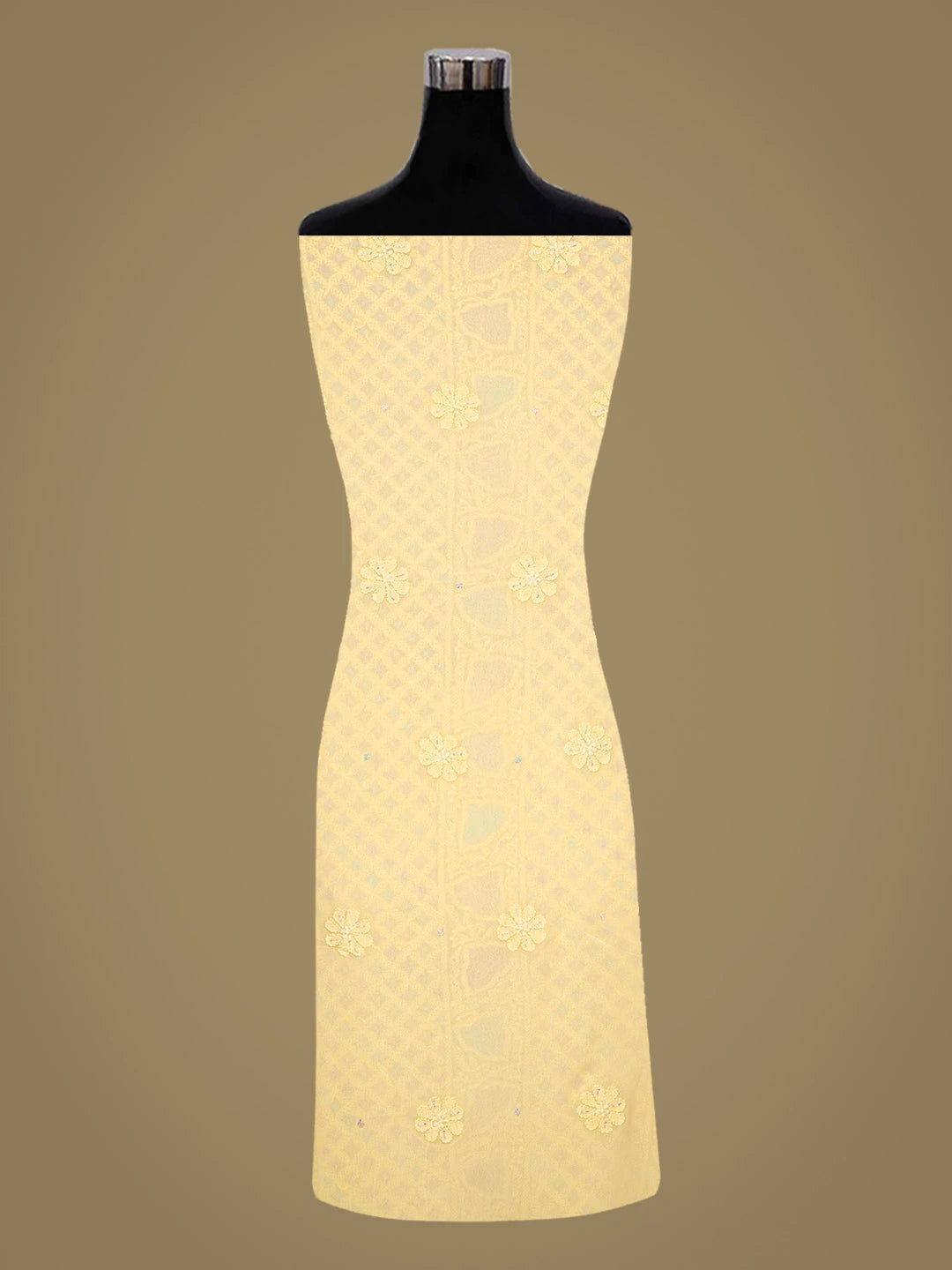 Ada Hand Embroidered Lemon Viscose Georgette Lucknowi Chikankari Unstitched Kurta Dupatta Set With Cutdana Work 01A807101