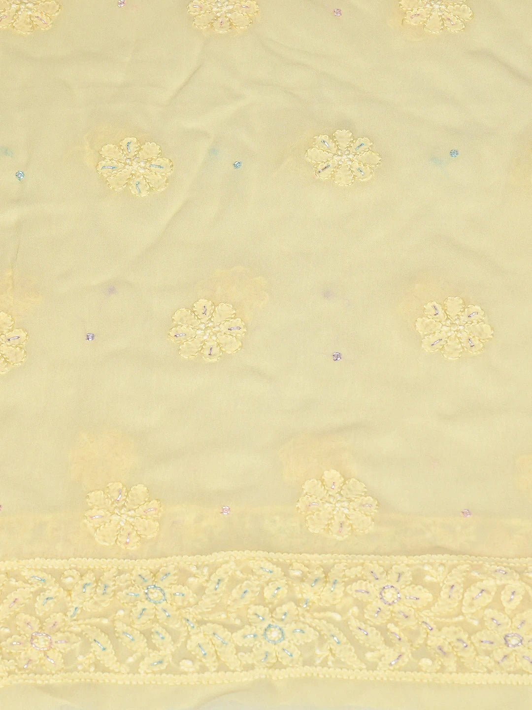 Ada Hand Embroidered Lemon Viscose Georgette Lucknowi Chikankari Unstitched Kurta Dupatta Set With Cutdana Work 01A807101