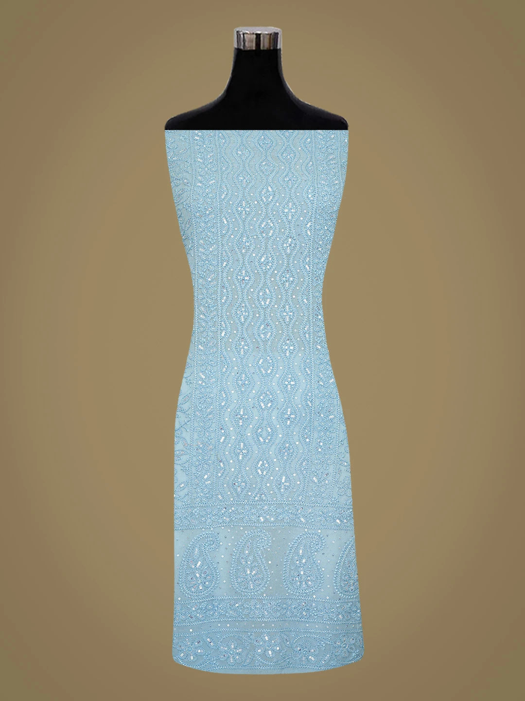 Ada Hand Embroidered Carolina Blue Viscose Georgette Lucknowi Chikankari Unstitched Kurta Dupatta Set With Cutdana Work 01A792770