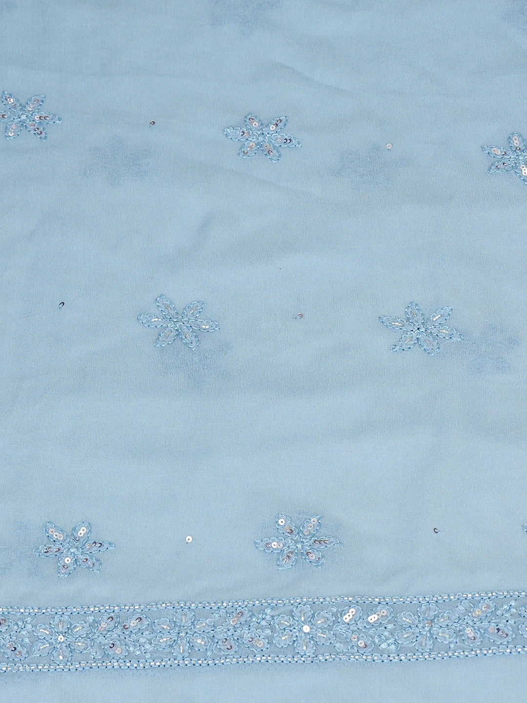 Ada Hand Embroidered Carolina Blue Viscose Georgette Lucknowi Chikankari Unstitched Kurta Dupatta Set With Cutdana Work 01A792770
