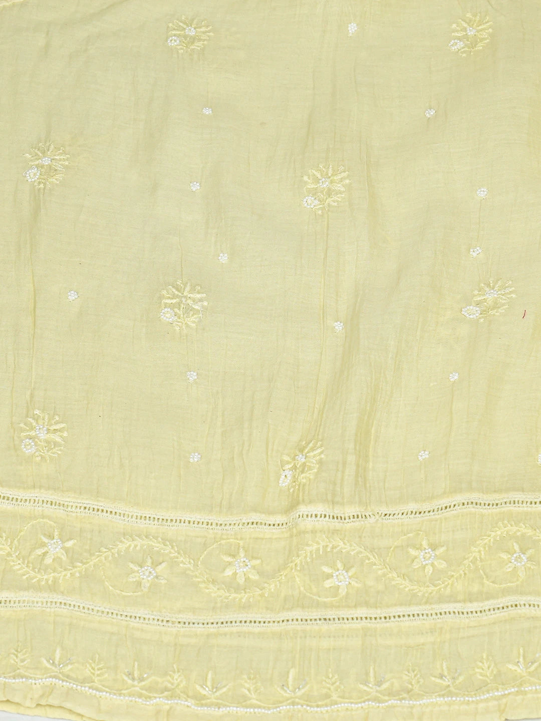 Ada Hand Embroidered Lemon Chanderi Lucknowi Chikankari Semi-stitched Kurta Dupatta Set With Pearl Work 01A700390