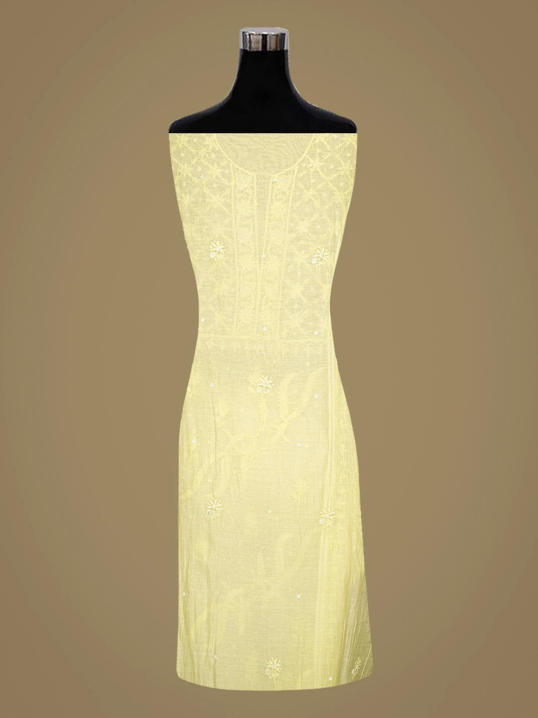 Ada Hand Embroidered Lemon Chanderi Lucknowi Chikankari Semi-stitched Kurta Dupatta Set With Pearl Work 01A700390