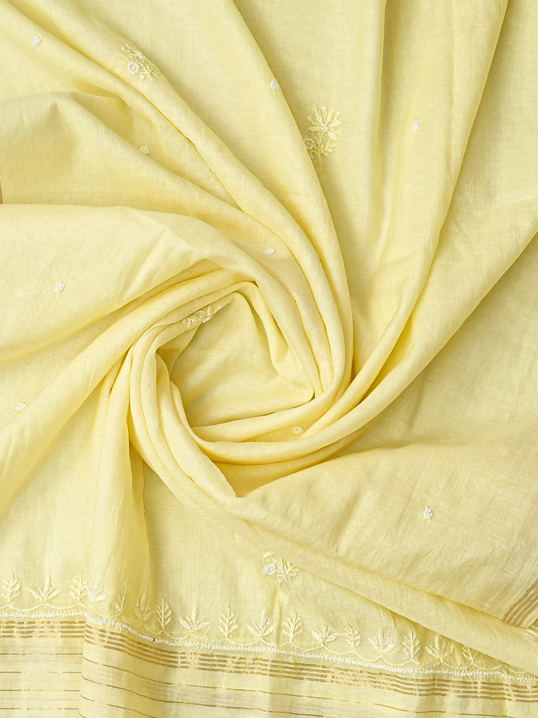 Ada Hand Embroidered Lemon Chanderi Lucknowi Chikankari Semi-stitched Kurta Dupatta Set With Pearl Work 01A700390
