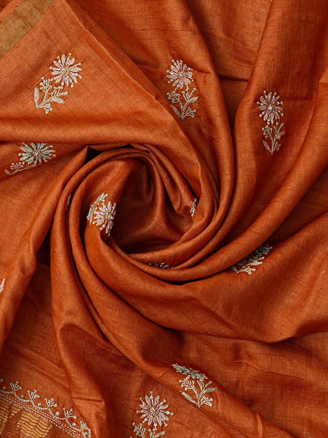 Ada Hand Embroidered Rust Silk Lucknowi Chikankari Unstitched Suit Piece With Cutdana Work 01A759849
