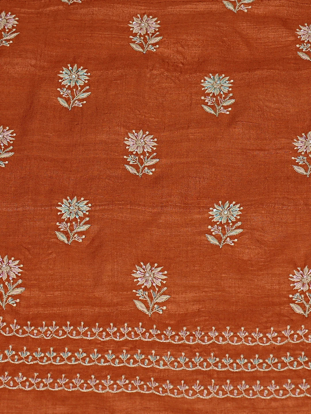 Ada Hand Embroidered Rust Silk Lucknowi Chikankari Unstitched Suit Piece With Cutdana Work 01A759849