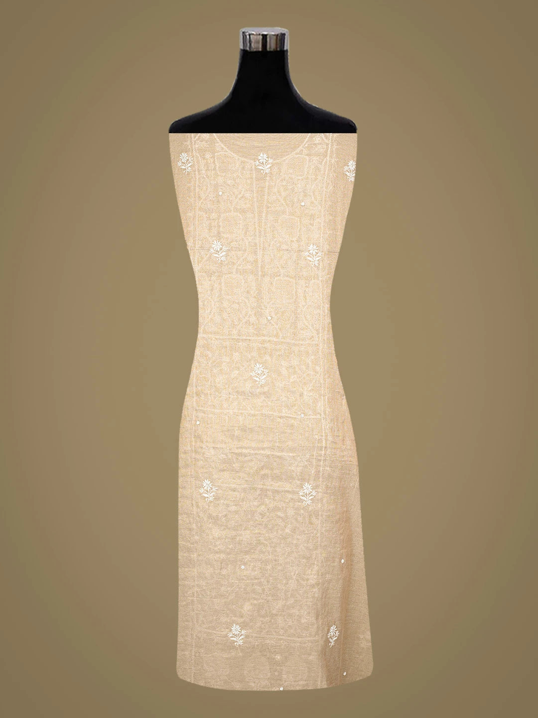 Ada Hand Embroidered Fawn Tissue Lucknowi Chikankari Unstitched Kurta Dupatta Set With Pearl Work 01A784493