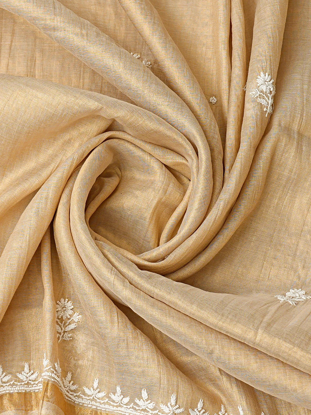 Ada Hand Embroidered Fawn Tissue Lucknowi Chikankari Unstitched Kurta Dupatta Set With Pearl Work 01A784493