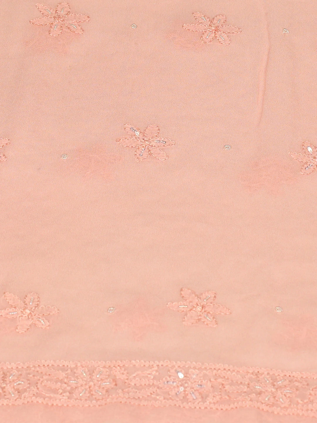 Ada Hand Embroidered Peach Viscose Georgette Lucknowi Chikankari Unstitched Kurta Dupatta Set With Cutdana Work 01A795841