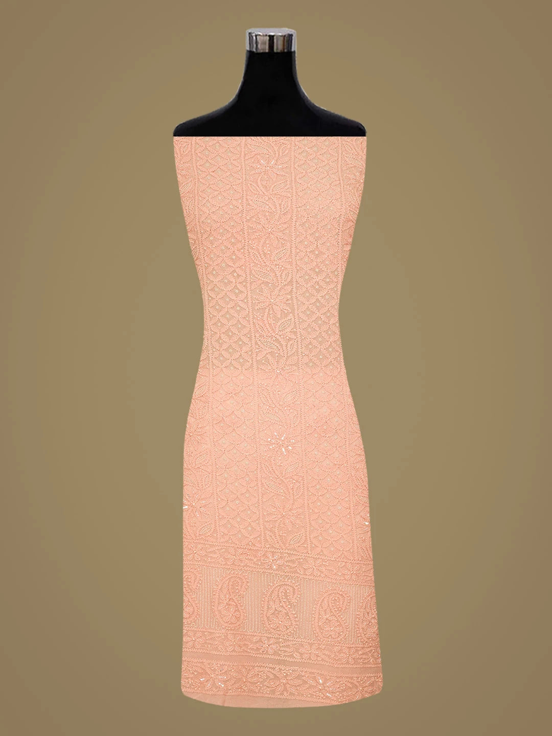 Ada Hand Embroidered Peach Viscose Georgette Lucknowi Chikankari Unstitched Kurta Dupatta Set With Cutdana Work 01A795841