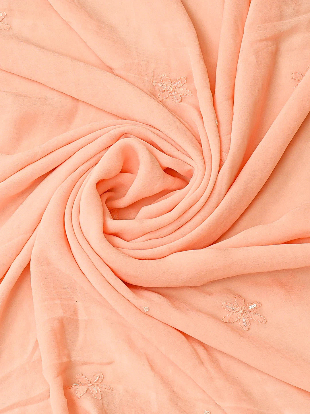 Ada Hand Embroidered Peach Viscose Georgette Lucknowi Chikankari Unstitched Kurta Dupatta Set With Cutdana Work 01A795841