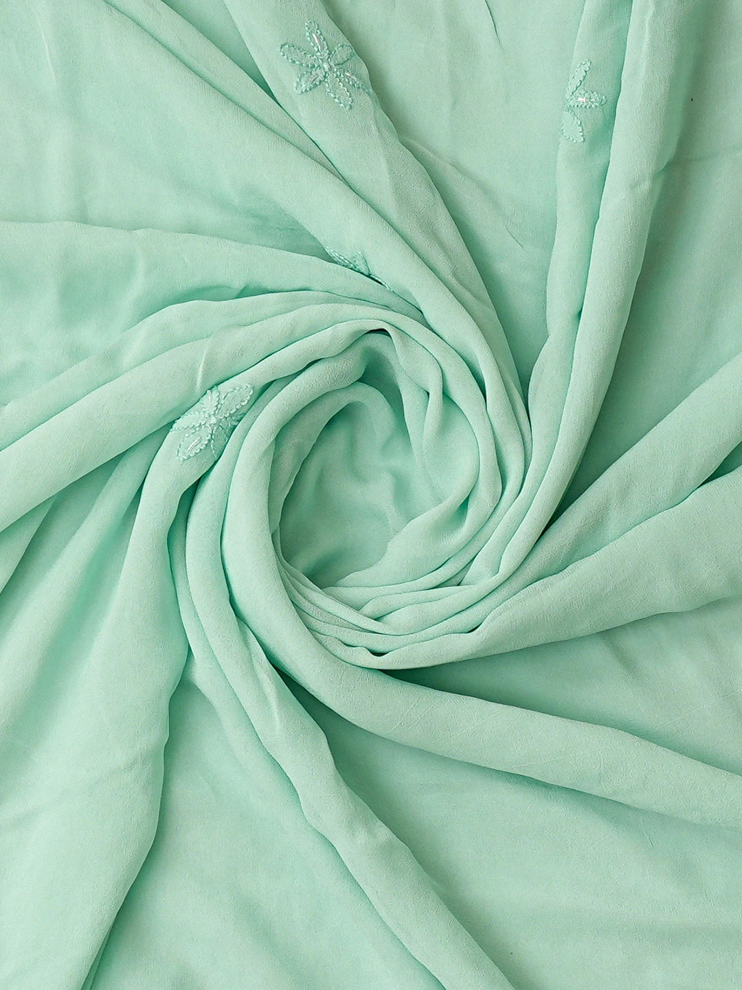 Ada Hand Embroidered Sea Green Viscose Georgette Lucknowi Chikankari Unstitched Kurta Dupatta Set With Cutdana Work 01A806920