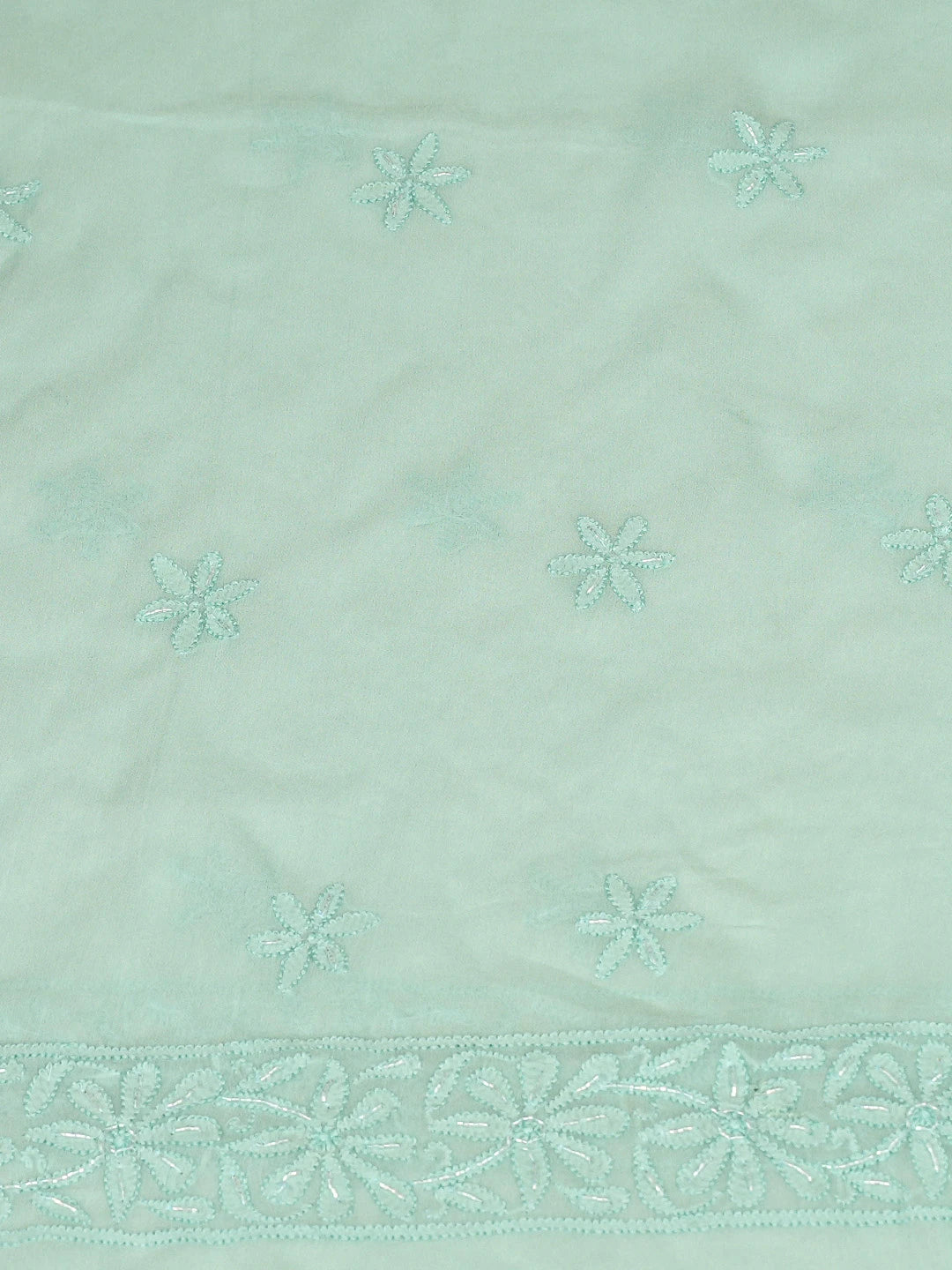 Ada Hand Embroidered Sea Green Viscose Georgette Lucknowi Chikankari Unstitched Kurta Dupatta Set With Cutdana Work 01A806920