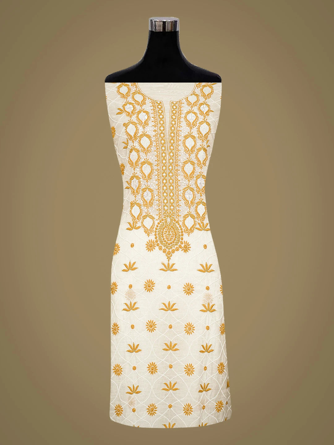 Ada Hand Embroidered White Chanderi Lucknowi Chikankari Unstitched Kurta Dupatta Set With Cutdana Work 01A563945