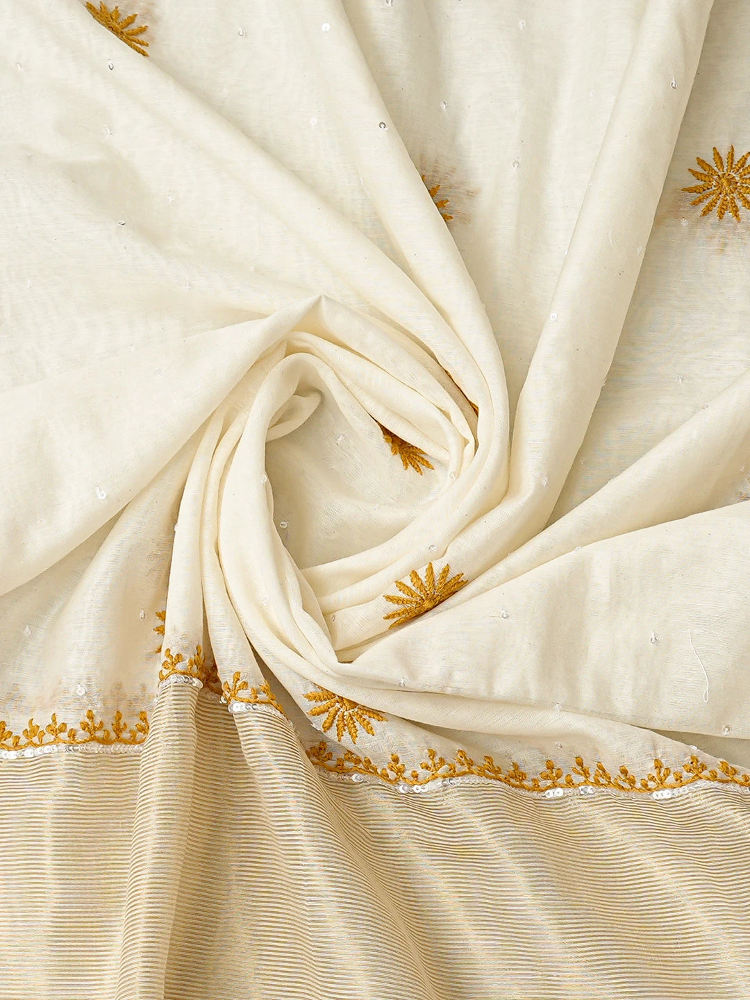 Ada Hand Embroidered White Chanderi Lucknowi Chikankari Unstitched Kurta Dupatta Set With Cutdana Work 01A563945