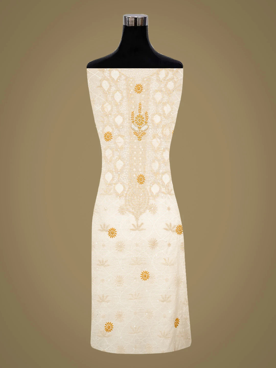 Ada Hand Embroidered White Chanderi Lucknowi Chikankari Unstitched Kurta Dupatta Set With Cutdana Work 01A563945