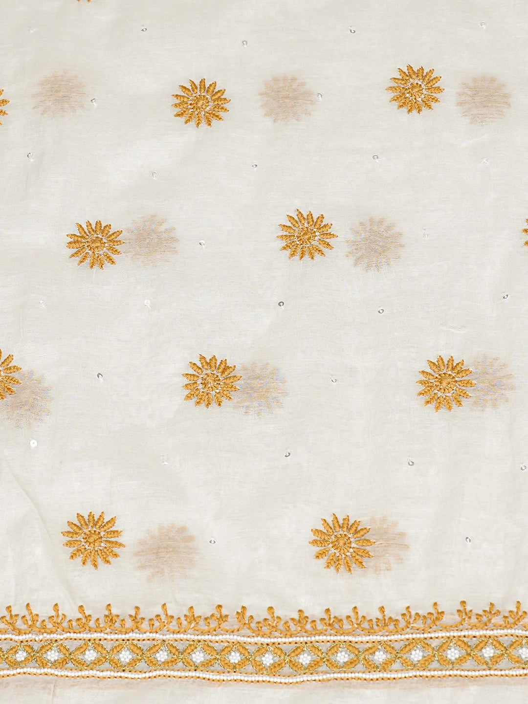 Ada Hand Embroidered White Chanderi Lucknowi Chikankari Unstitched Kurta Dupatta Set With Cutdana Work 01A563945