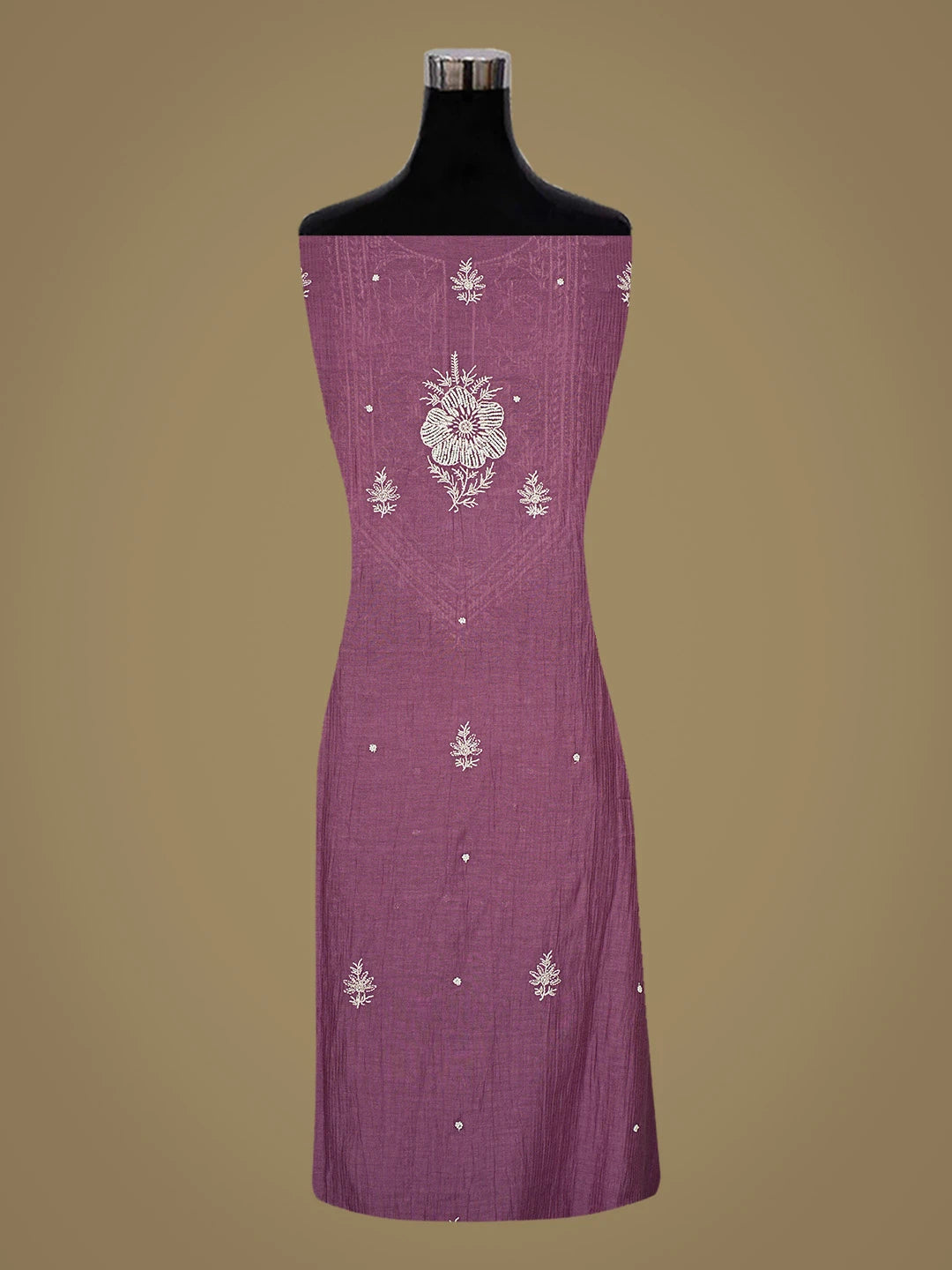 Ada Hand Embroidered Purple Chanderi Lucknowi Chikankari Semi-stitched Kurta Dupatta Set With Pearl Work 01A581903