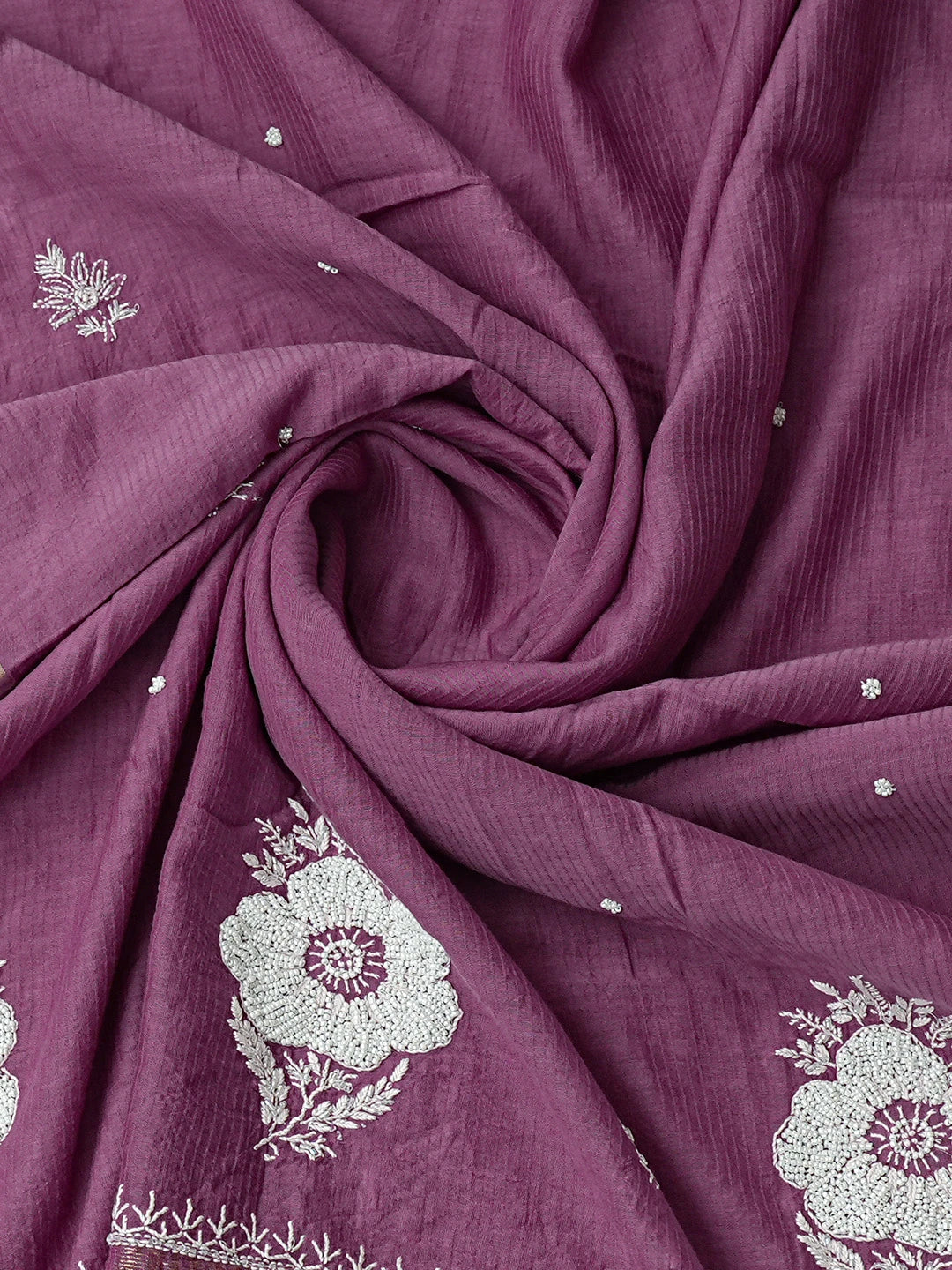 Ada Hand Embroidered Purple Chanderi Lucknowi Chikankari Semi-stitched Kurta Dupatta Set With Pearl Work 01A581903