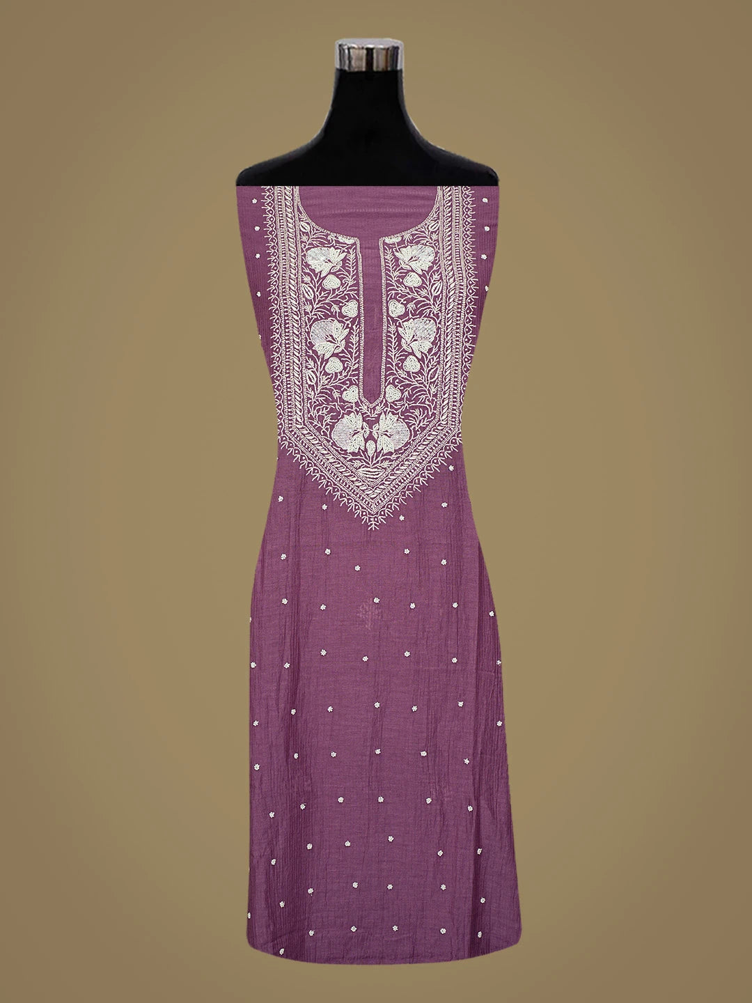 Ada Hand Embroidered Purple Chanderi Lucknowi Chikankari Semi-stitched Kurta Dupatta Set With Pearl Work 01A581903
