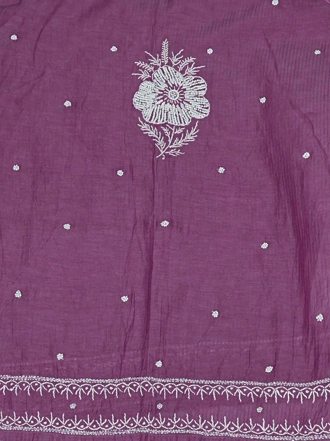 Ada Hand Embroidered Purple Chanderi Lucknowi Chikankari Semi-stitched Kurta Dupatta Set With Pearl Work 01A581903