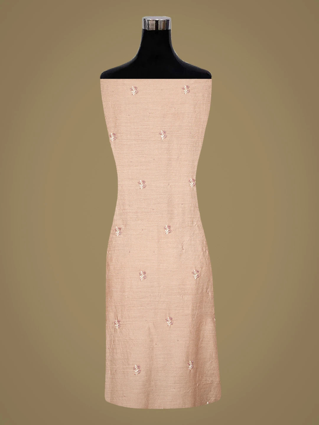 Ada Hand Embroidered Dusty Peach Moonga Silk Lucknowi Chikankari Unstitched Kurta Dupatta Set With Cutdana Work 01A796717