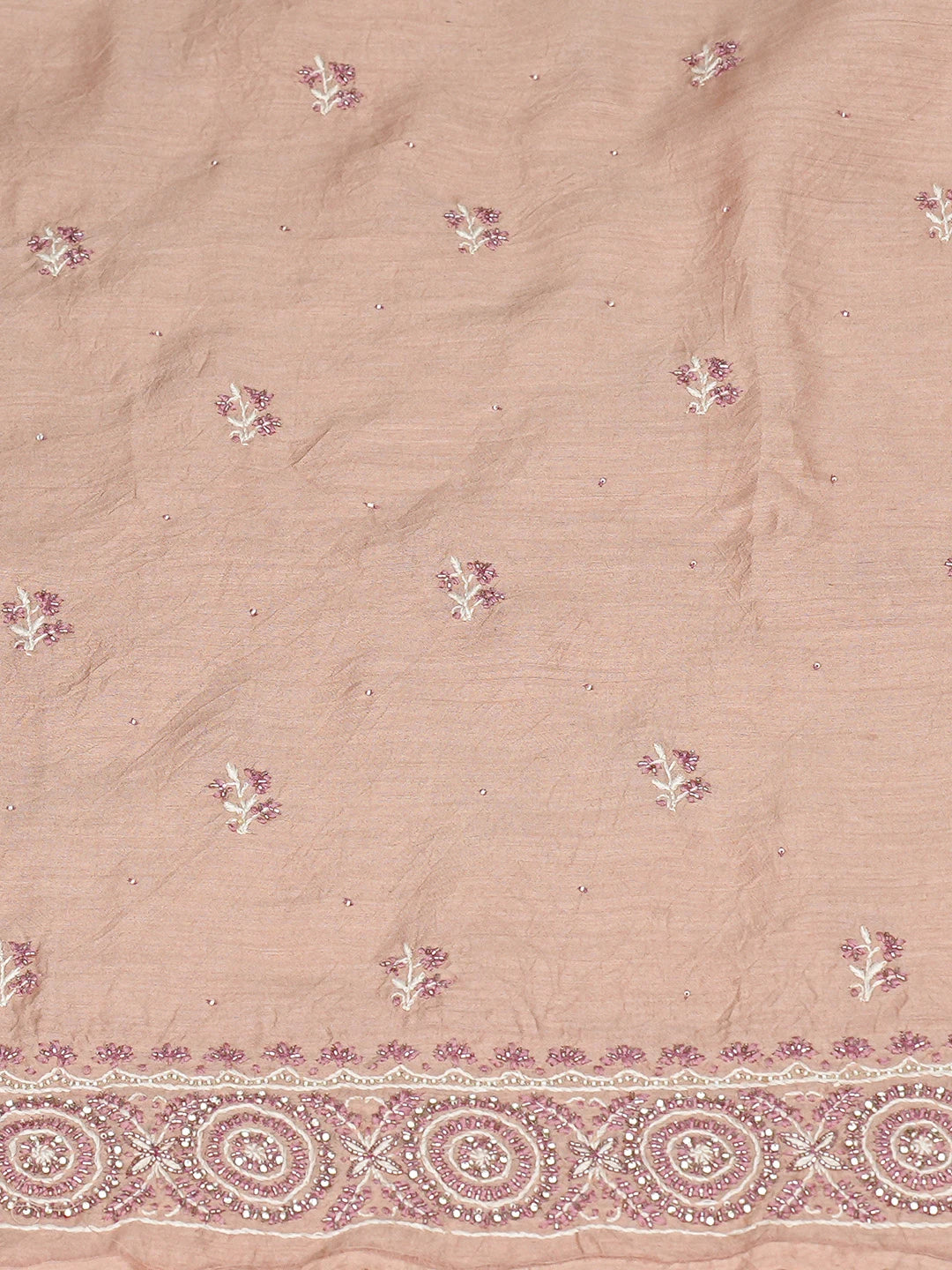 Ada Hand Embroidered Dusty Peach Moonga Silk Lucknowi Chikankari Unstitched Kurta Dupatta Set With Cutdana Work 01A796717